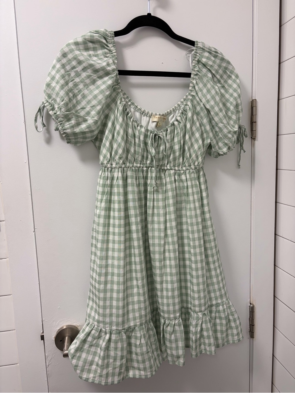 Green Gingham Puff-Sleeve Dress - NEVER WORN